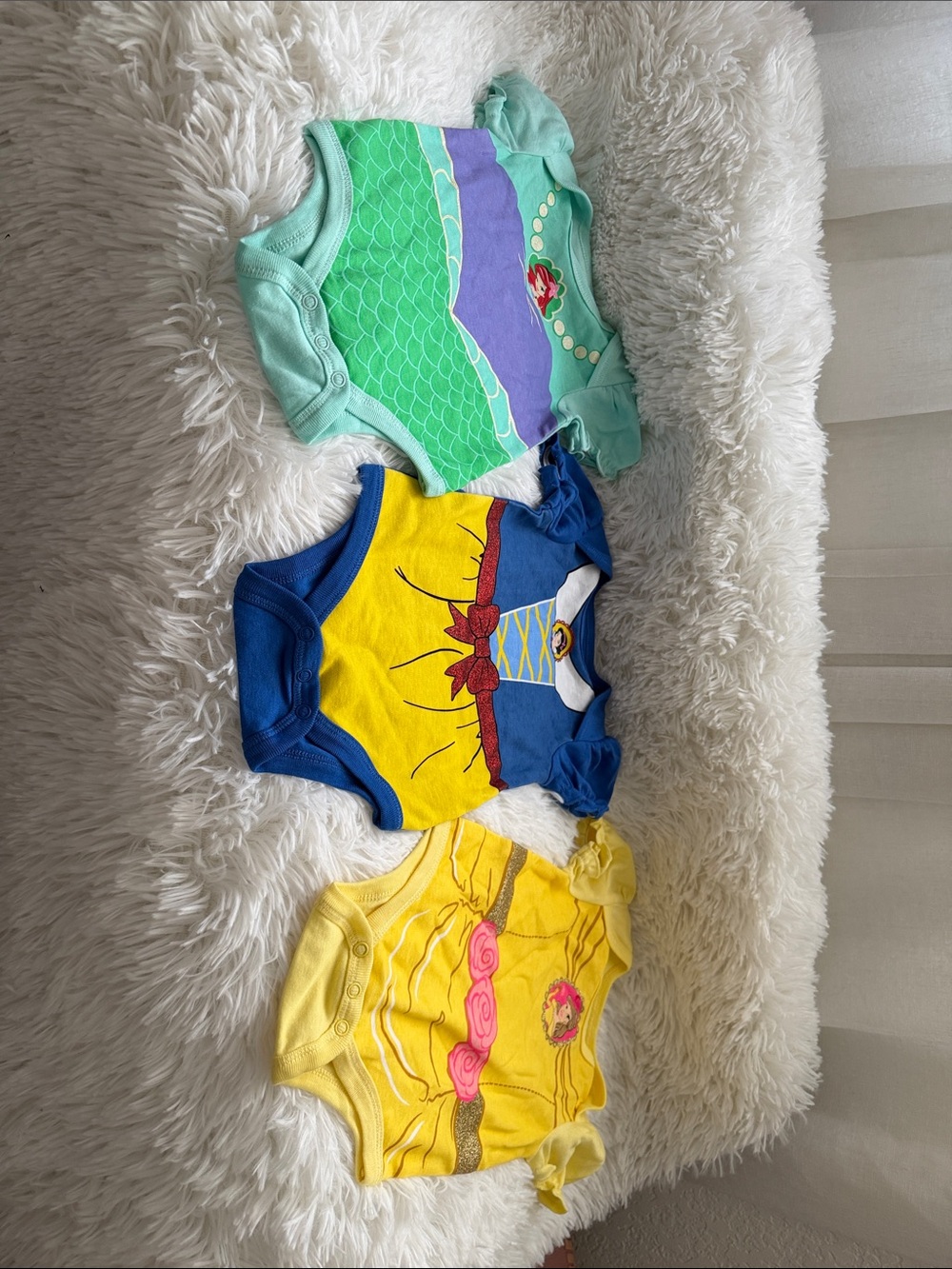 Baby Girls' Princess-Themed One-Piece Bodysuit Pack - Yellow, Blue, Mint